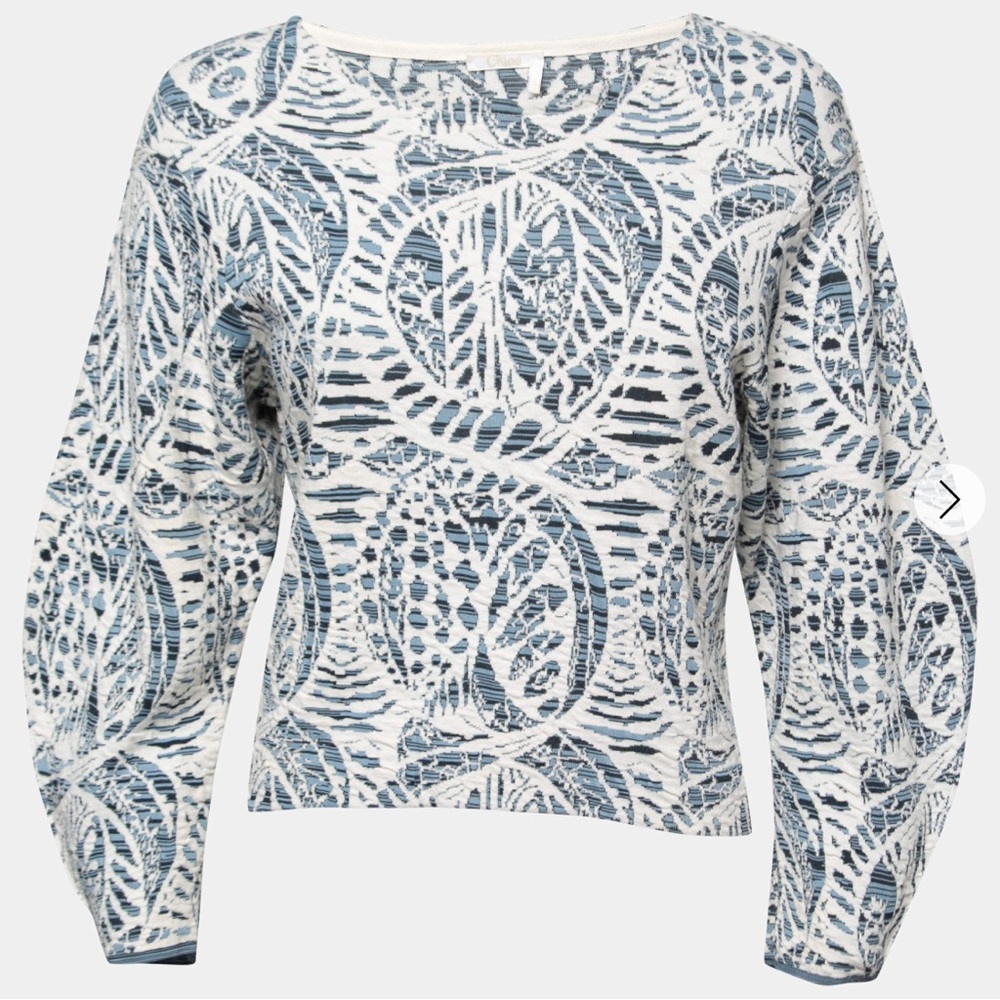 Chloe Blue Patterned Jacquard Knit Long Sleeve Top